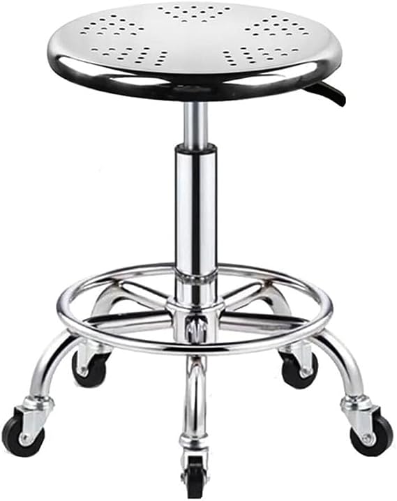 Heavy Duty Stainless Steel Workbench Frame, Medical Adjustable Swivel Stool with 5 Wheels, Round Lab Stool,Holds 400 lbs