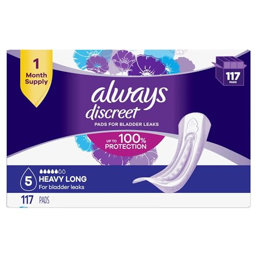 Always Discreet Incontinence Pads, Heavy - Long 117 Count, 1 Count Pack of 117