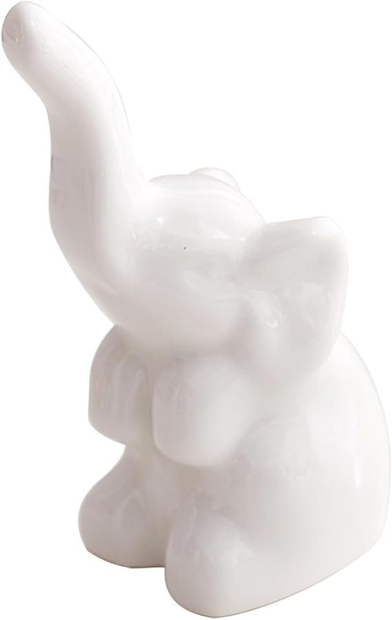 Elephant Statue, 3.5 x 1.6 Small Ceramic Elephant Figurine, Creative Elegant Elephant Figurines, Lucky Feng Shui Decor, White Modern Elephant Decor for Shelves Home Decor