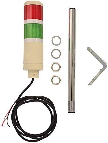 Signaworks 2 Stack Super Bright LED Tower Light, Steady On, 110V AC/DC, Red/Green, 12 inch Threaded Pole, Right Angle Bracket, 5 Foot Bare Wire Leads (NO Power Cord OR Controls Included)
