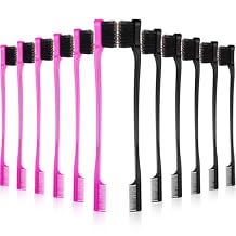 BBTO 10 Pcs Edge Brush 2-in-1 Double Sided Hair Edges Brushes and Combs Combo Pack, Smooth Grooming and Edge Control (Rose and Black)