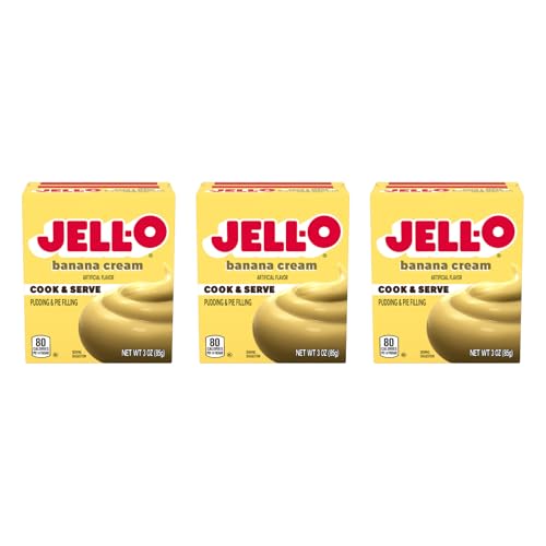 Jell-O Instant Cook & Serve Pudding, Banana Cream Flavored Pudding, Fat Free, Quick & Easy Dessert, 3.4 oz Pack of 3