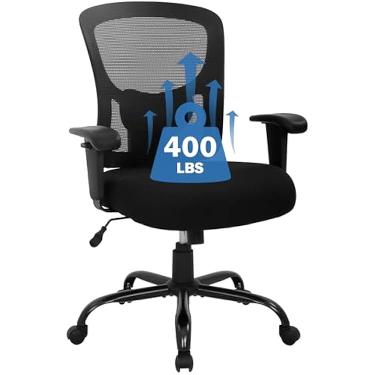 BLKMTY Big and Tall Office Chair Ergonomic 400lbs Wide Heavy Duty Executive Computer Chair with Adjustable Lumbar Support Armrest and Wheels for Adults, Black