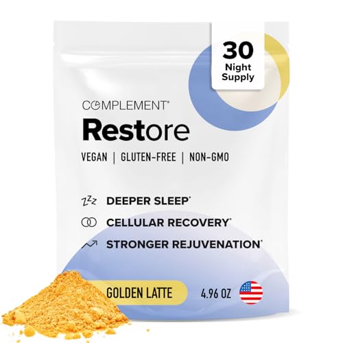 Complement Restore Golden Latte - Calm Magnesium Powder, Reishi, Ashwagandha, Valerian & L-Theanine - Deep Sleep Aid Drink, Nighttime Recovery, Relaxation Adaptogens Mix - No Melatonin (30 Servings)