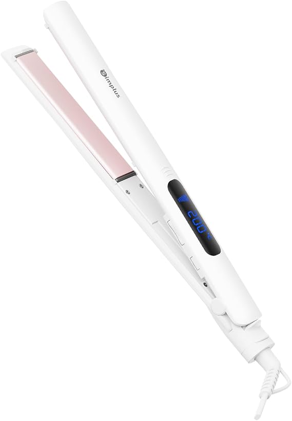 SIMPLUS Hair Straightener, 10s Fast Heating Ceramic Flat Iron Variable Temp, 1" 446F Electric Hair Straightener Curling 2 in 1 for All Hairstyles, 360 Swivel Cord, Automatic Shut Off, White