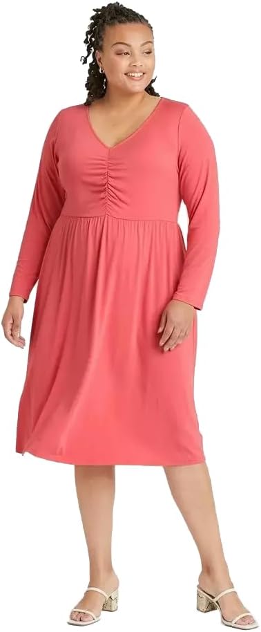 Ava & Viv Women's Plus Size Long Sleeve Ruched Bodice Dress -