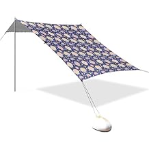 Colorful Sea Shell Dark Blue Foldable Beach Tent UPF50+ Lightweight Shade Sun Shelter with Sturdy Poles, Sandbags and Shovel for Family Travel