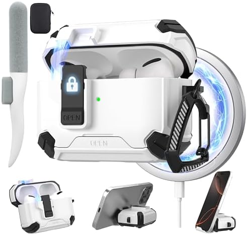 Maxjoy for AirPods Pro 3 Case Cover 2025 with Automatic Lock MagSafe, Compatible with Apple AirPod Pro 3rd Generation White, AirPods Pro 3 Case Cover 2025