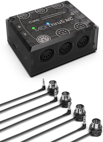 CME MIDI Thru5 WC + 4-Pack 1FT TRS 3.5 MIDI Cables - 1-in-5-out MIDI Thru box with 4 1FT TRS 3.5 Type A MIDI cables for compact spaces