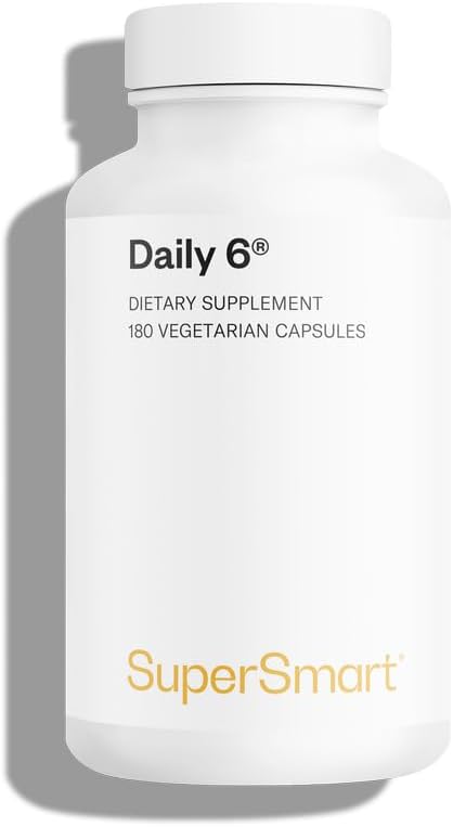 Supersmart - Daily 6 - Powerful Mutlivitamin Formula with 55 Ingredients (with PQQ, Nicotinamide Riboside) - Support Healthy Cardiovascular System | Non-GMO & Gluten Free - 180 Vegetarian Capsules