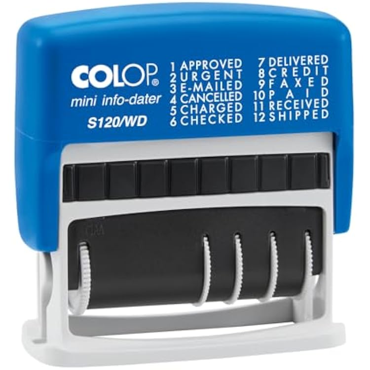 COLOP Self-Inking S Model Line Dater, Non-Toxic and Water Based Ink, Adjustable Date Stamp S-120WD Message Dater, 532