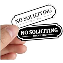 Black and White No Soliciting Sign Stickers Waterproof Doorbell Stickers for Ring Doorbell, Brick, or Front Door Outdoor Tiny Sticker Signs 2 Sizes, Pack of 8