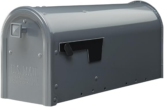 Architectural Mailboxes Edson Post Mount Mailbox, Gunmetal Grey, Medium | Galvanized steel build for outside with rust-resistant powder-coat finish and a magnetic door closure. USPS approved.
