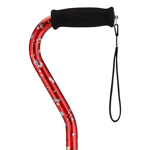 NOVA Designer Walking Cane with Offset Handle, Lightweight Adjustable Cane with Carrying Strap, Cane for Men and Women, Walking Canes for Balance, Red Bliss Design