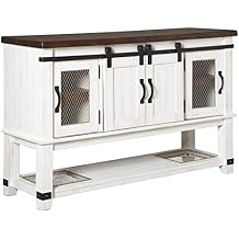Signature Design by Ashley Valebeck Farmhouse Dining Room Server or Buffet Cabinet, White & Brown