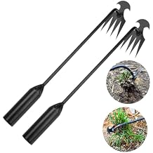 WMM Weed Puller Tool Gardening Tools Set of 2 Uprooting Weed Pulling Tool, 4 Teeth Manganese Steel Forged Weeding Tool for Vegetable, Portable Hand Weeder Tool for Garden Farm Planting Weeding
