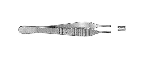 Integra Miltex 6-124 Stainless Steel Brown-Adson Tissue Forceps, 7x7 Side Grasping Teeth, 121mm Length