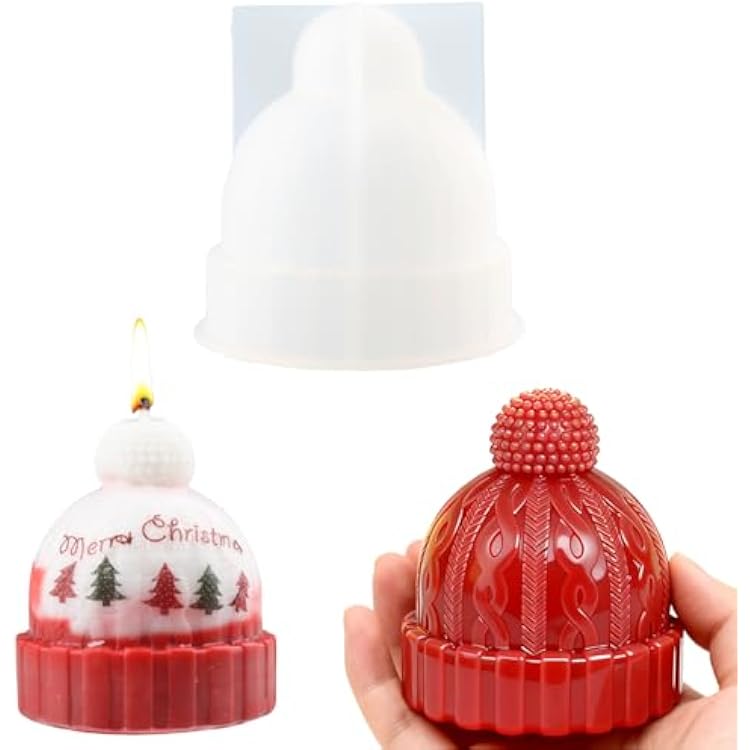Christmas Hat Silicone Mold 3D Christmas Candle Molds for Candle Making Xmas Santa Shaped Epoxy Resin Casting Silicone Molds for DIY Wax Soap Art Craft Home Decor