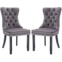 Velvet Dining Chairs Set of 2, Tufted Dining Room Chairs with Button Back, Nailhead Trim, Upholstered Dining Chairs for Kitchen, Bedroom, Restaurant (Grey)