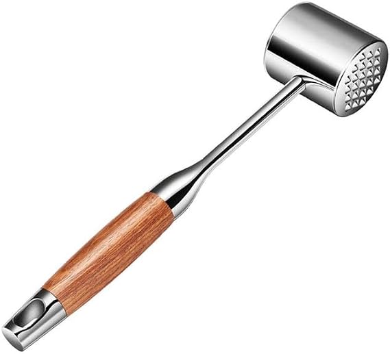Meat Tenderizer Hammer Mallet Stainless Steel Wood Handle Meat Pounder Flattener for Chicken Conch Veal Cutlets Beef Steak