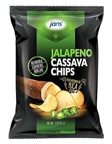Jans Root Chips, Jalapeno Cassava Chips 3 Oz Pack of 1 | Crispy Yuca, Spicy Jalapeno Snack Alternative to Potato Chips, Gluten Free, Non-GMO, Kettle Cooked Root Vegetable Chip