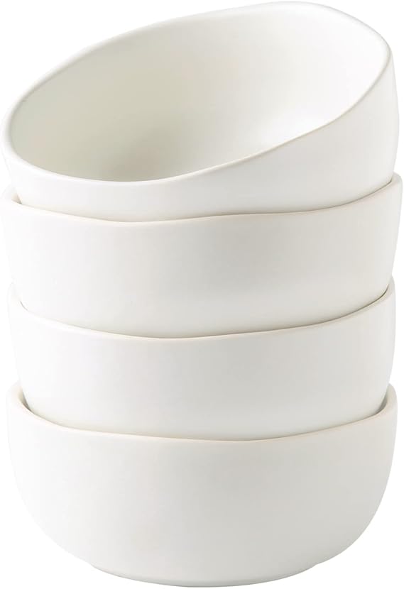 AmorArc Stoneware Cereal Bowls for Kitchen, 28oz Large Ceramic Soup Bowls Set of 4 for Meal, Snacks,Soup, Oven, Microwave&Dishwasher safe Kitchen Bowls with Wavy Rim, Matte White