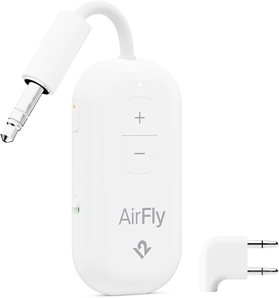 AirFly Pro 2 Deluxe Bluetooth Adapter for Airplane, Pair 2 AirPods or Wireless Headphones 3.5mm AUX Bluetooth Transmitter/Receiver for Cars, Boats, Treadmills, TVs Airplane Travel Essentials