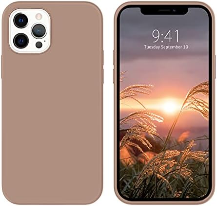 DUEDUE Compatible with iPhone 12 Pro Max Case, Liquid Silicone Soft Gel Rubber Cover with Microfiber Cloth Lining Cushion Shockproof Full Body Protective Case for iPhone 12 Pro Max 6.7,Light Brown