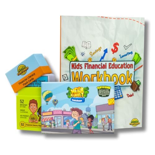 3-in-1 Financial Literacy Flash Cards, Workbook & Game Bundle - Money Learning Activity for Saving, Budgeting, Investing, Entreprenuership & More - Educational Tool for Classroom, Homeschool & More