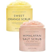 Brooklyn Botany Orange & Himalayan Salt Stem Cell Body Scrub Set Exfoliating & Moisturizing Face, Body, Hand & Foot Scrubs 2 x 10 oz