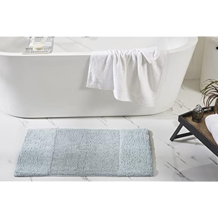 Better Trends Bathroom Rug 100% Cotton Non-Slip Washable Bath Mat, Soft & Absorbent Bath Rugs for Bath Room, Shower, Bathtub and Spa Floors 21 x 34 Blue Granada Collection
