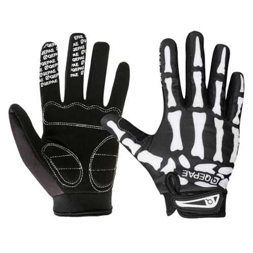 YAPJEB Skeleton Gloves Adjustable, Touch Screen Windproof Skull Gloves fit Men Women for Running Cycling Workout Motorcycle Black