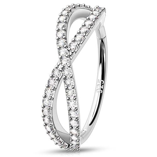 MeIighting Sterling Silver Nose Ring & Earring - 18G Solid Silver Cartilage Piercing Jewelry - Clear CZ