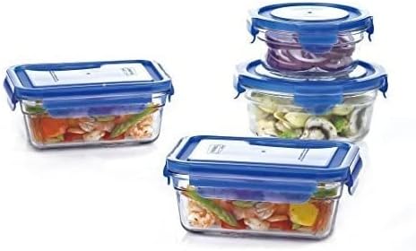 Tempered Glasslock Storage Containers 8pc set with Blue Lids~Microwave & Oven Safe