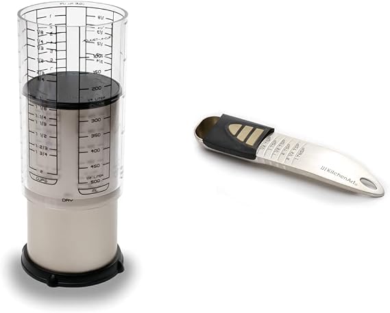 KitchenArt Professional Series Adjustable Measuring Cup & Spoon Set (2 Cup & 1 Tablespoon) | Champagne Satin Finish