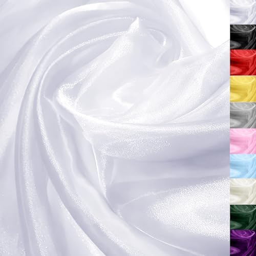 White Organza Fabric 44 x 5 Yards Wide Sheer Tulle for Wedding Arch Draping, Gowns, Table Runners, Party Decor, Curtains & DIY Crafts Translucent Fabric for Elegant Projects