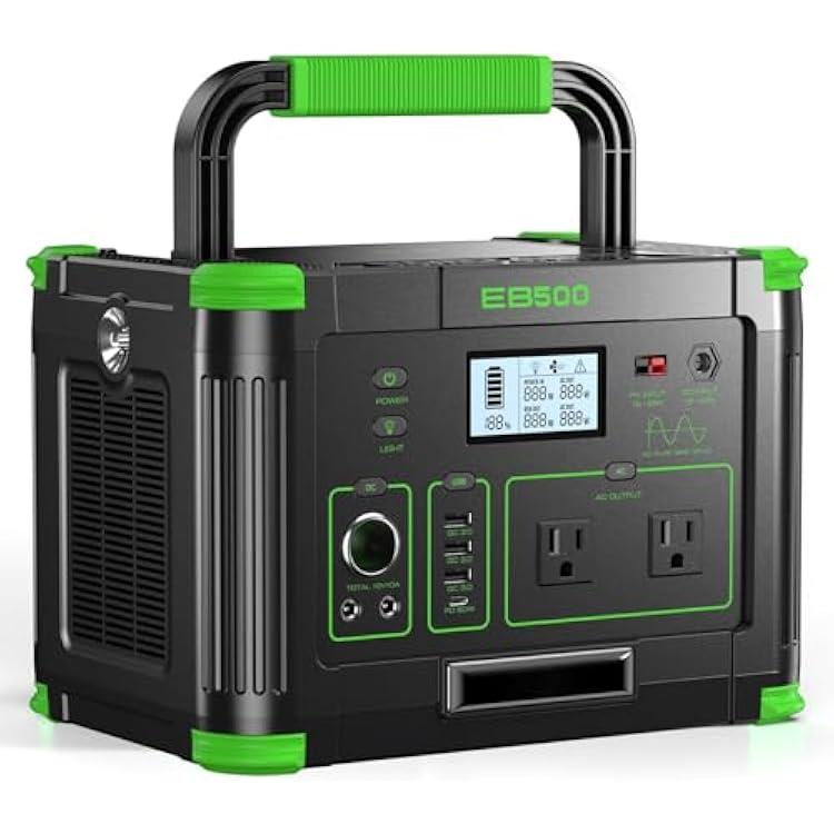 GRECELL Portable Power Station 500W 519.48Wh Solar GeneratorSurge 1000W, 519.48Wh Backup Battery for Outdoor Home Emergency