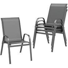 ONBRILL Patio Chairs set of 4, Easy Assembly Stackable Outdoor Dining Chairs with Wide Seat and Sturdy Metal Frame, Breathable All Weather Textilene Outdoor Chairs Set of 4 for Deck, Pool, Porch, Grey