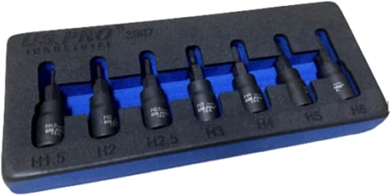 Impact Hex Allen Key Bit Socket Set Hexagon 1/4''Dr 7-Piece S2 Steel H1.5-H6, (3967)