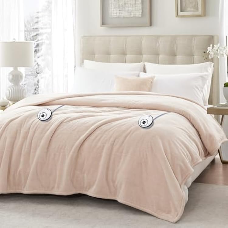 Sealy Electric Blanket King Size 100x90, Soft Double Flannel Heated Blanket with 10 Heat Levels & 1-12 Hours Auto Shut Off, Machine Washable, Even Heat Distribution, Beige