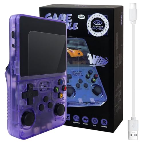 New Upgraded R36S Retro Handheld Video Game Console Linux System 3.5 Inch IPS Screen Portable Pocket Video Player 128GB Games, 21 Emulator Purple