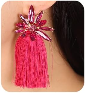 Bohemian Long Fringe Dangle Earrings Vintage Rhinestone Drop Earrings Tassel Rhinestone Dangle Drop Earrings Bohemian Fringe Earrings for Women
