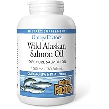Natural Factors Wild Alaskan Salmon Oil Provides Omega-3, EPA, DHA & Vitamin D, Supports Brain & Heart Health, 180 Softgels
