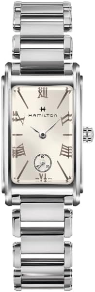 Hamilton American Classic Ardmore Quartz Women's Watch, 19mm x 27mm Stainless Steel Case, Swiss Made, Silver Dial Analog Wrist Watch for Women, 30m Waterproof, Mineral Crystal, Strap