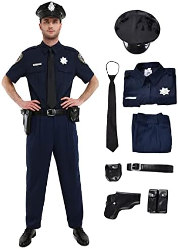 Haikyuu Mens Short Sleeve Police Officer Uniform Halloween Costume with Cap