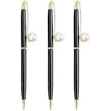 Monique 3 Pcs Pearl Decorative Metal Ballpoint Pen Ball Pen 0.7mm Fine Tip Black Ink