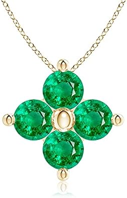 Angara Natural Emerald Clover Pendant in 14K Solid Gold/Sterling Silver/Platinum With 18" Chain for Women | Round Emerald Necklace May Birthday, Engagement, Anniversary Jewelry Gift