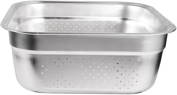 BOSREROY 38CM Stainless Steel Square Colander, Kitchen Basket with Uniform Drainage Holes for Efficient Rinsing, Large Square Container for Kitchen, Vegetable Washing Basin, for Food Prep and Storage