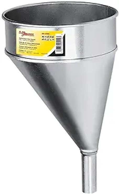 Lumax LX-1706 Silver 6 Quart Offset Galvanized Funnel with Screen. Bright Zinc Galvanized Corrosion-Resistant Finish. Rolled Edge, High, Splash-Proof Rim.