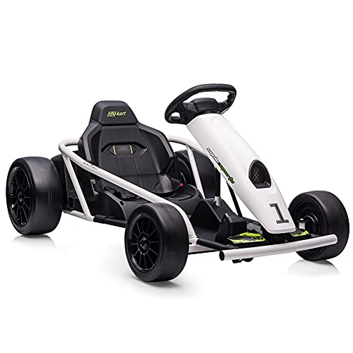 Electric Ride On Go Kart for Kids Ages 8-12, Up to 154 lbs, 24V 4-Wheel Electric Go Cart, 5-9 MPH Speed WDrift Function & Auto-Reset Fuse White,43.31x30.31x21.26in